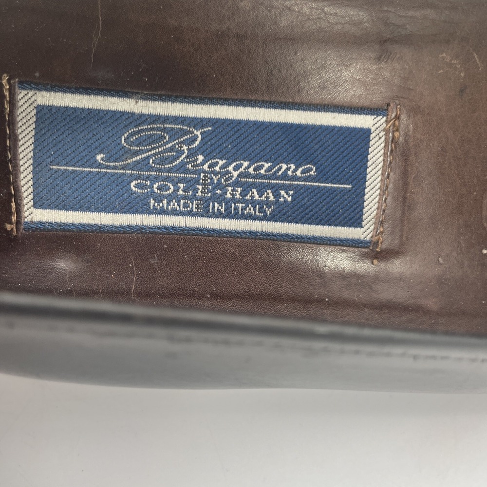 Bragano Mens Shoes Size 10M Black Brown Leather Full‎ Strap Woven Tassel Loafers - Picture 13 of 16